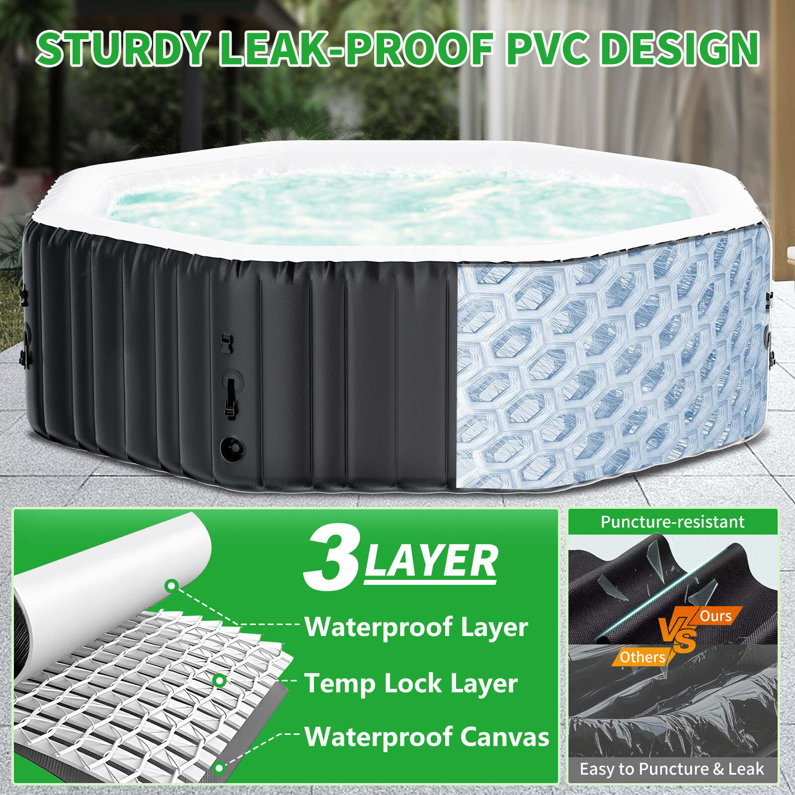 NAIZEA 6 Person Octagon Inflatable Hot Tub 130Air Jet Large Hot Tub 77"x77"x25"