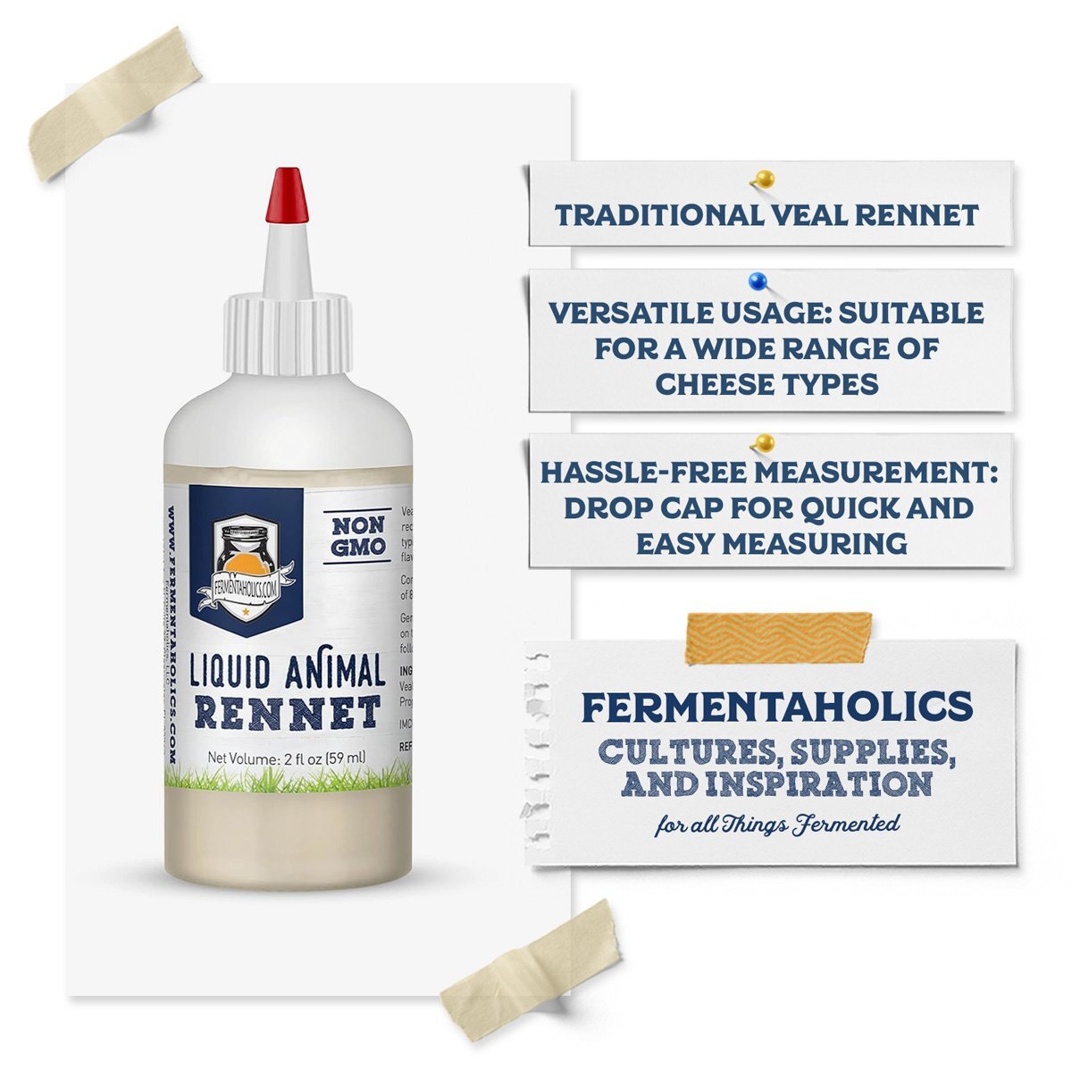 Fermentaholics Liquid Animal Rennet for Cheese Making Milk Coagulant - 2 oz