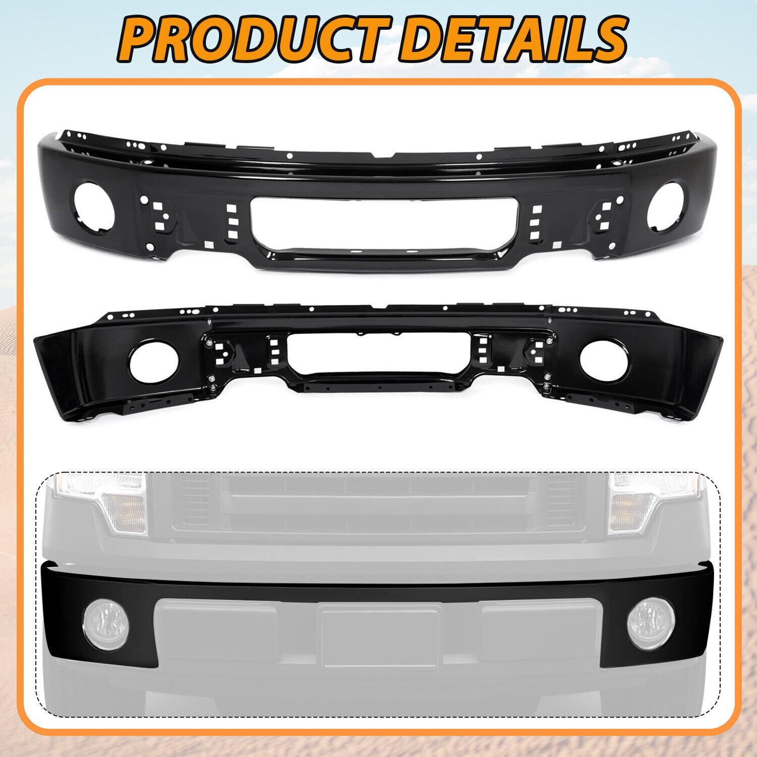 Front Black Steel Bumper Face Bar For Ford F150 2009-2014 w/ Fog Light US NEW