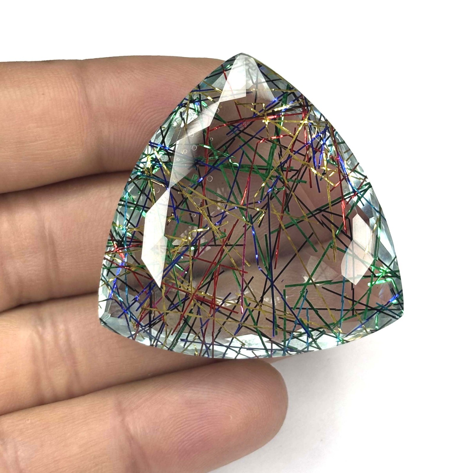 Natural Certified 190 Ct Multicolor Rutilated Quartz Loose Gemstone Trillion Cut