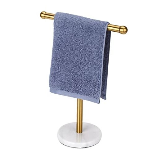 Hand Towel Holder Stand with Heavy Base, T-Shape Towel Rack, Free Marble Gold