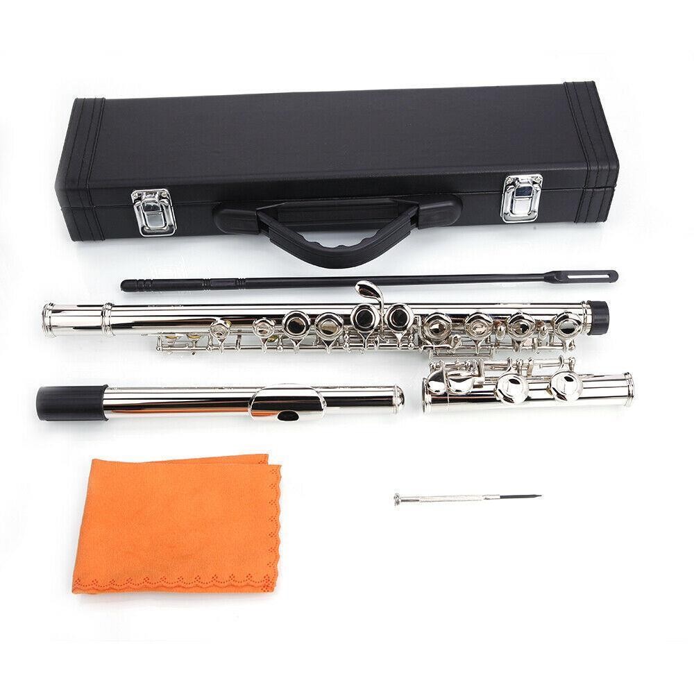 Ktaxon Professional Nickel Plated C Closed 16 Hole Concert Band Flute with E Key