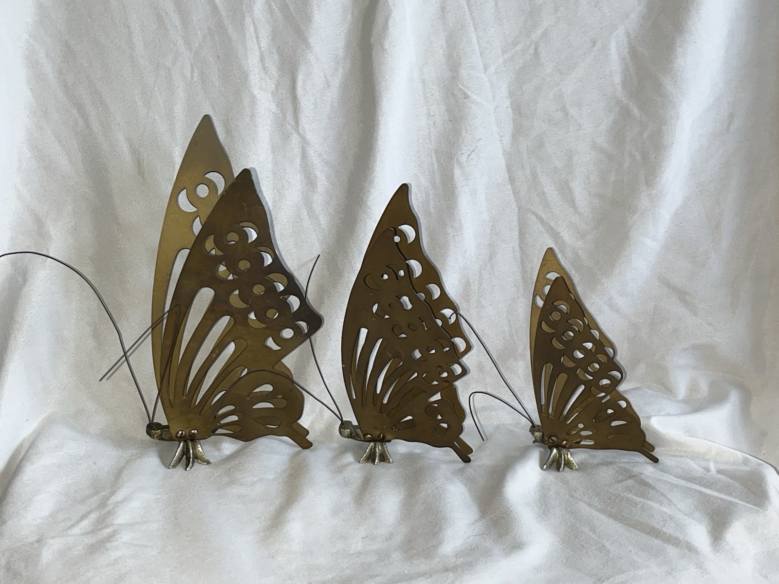 Set Of 3 MCM Vintage Metal Brass Butterflies Three Sizes Table Art Wall Decor