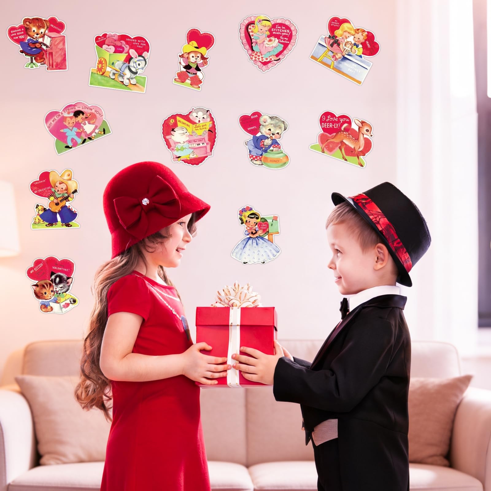 Vintage Valentine's Day Cutouts Retro 48 PCS Cardboard Hearts Classroom Decor!