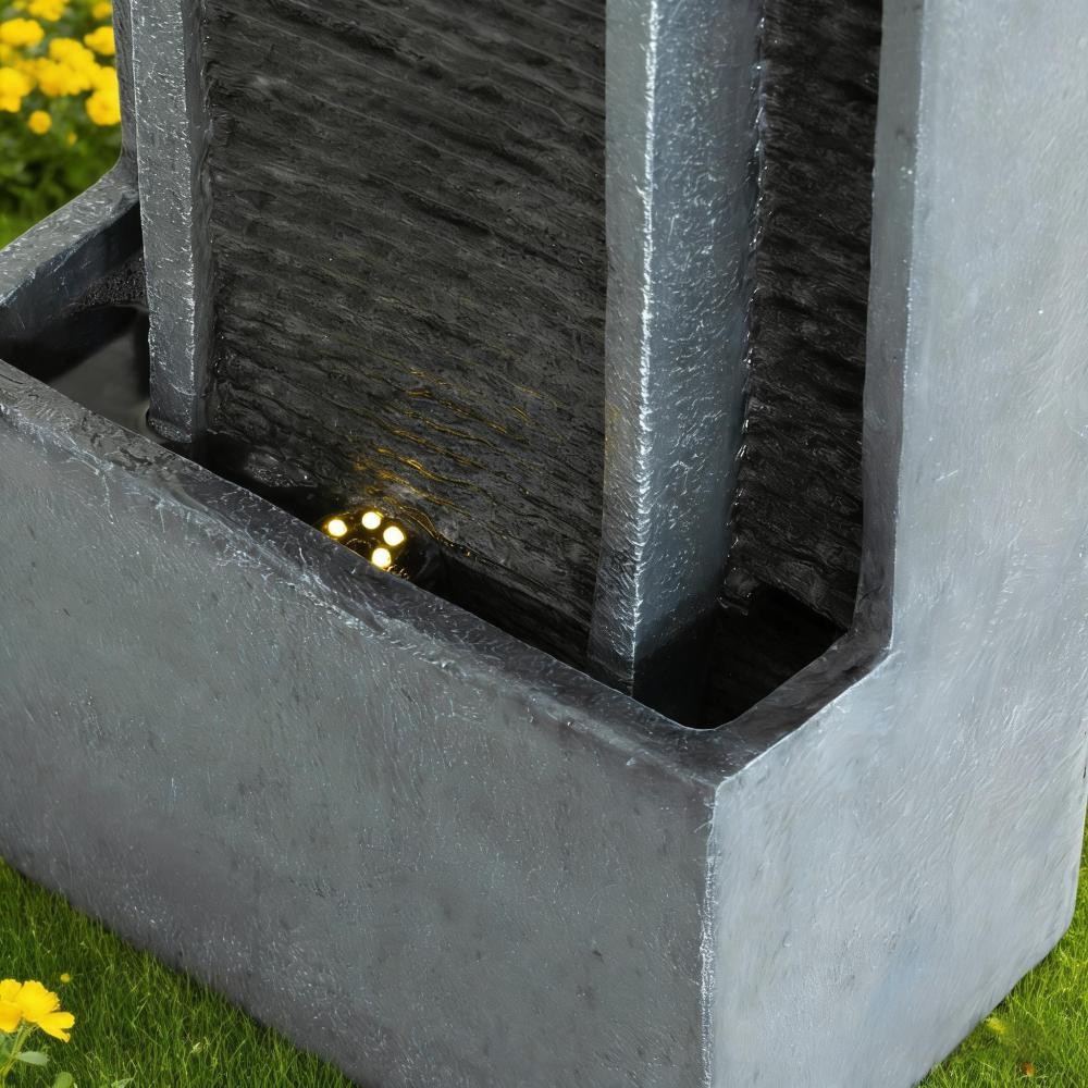 40 Inch Modern Outdoor Water Fountain Floor Standing Cascading Waterfall