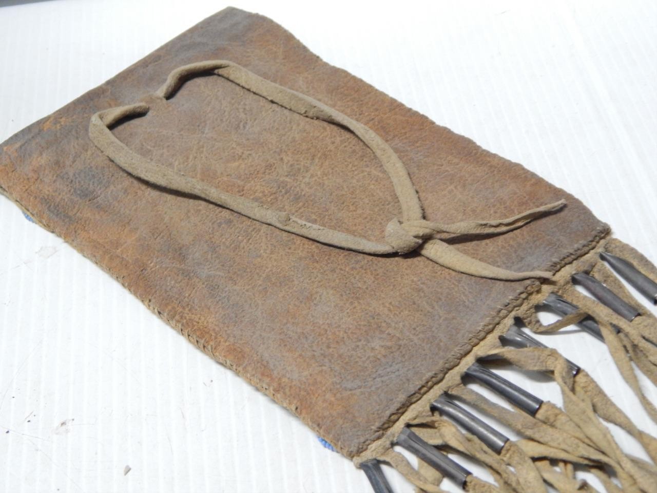 VINTAGE ARAPAHO BEADED PLAINS RATION CARD POUCH - TIN CONES FRINGE CLEAN + NICE