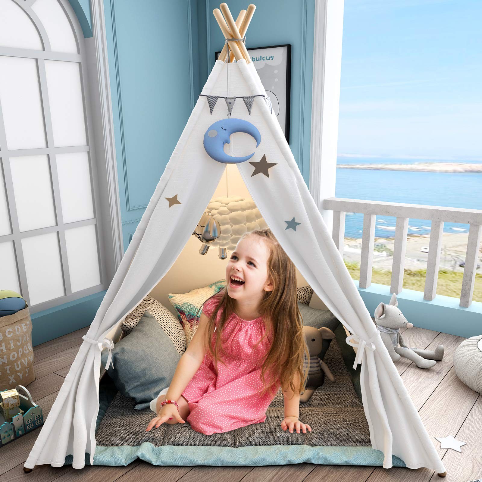 Sumerice Teepee Play Tent for Kids with 47.2 x x 61.4 inches, White