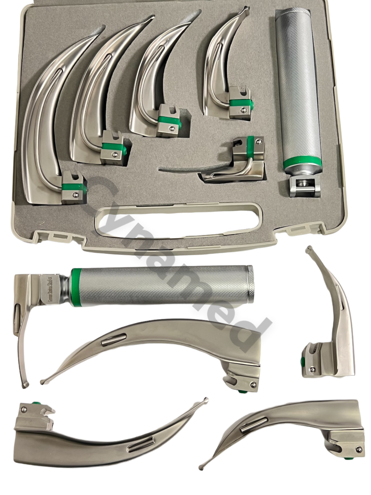 NEW Orignal FIBER OPTIC Laryngoscope Mac Set of 6 BLADE &HANDLES EMT Anesthes