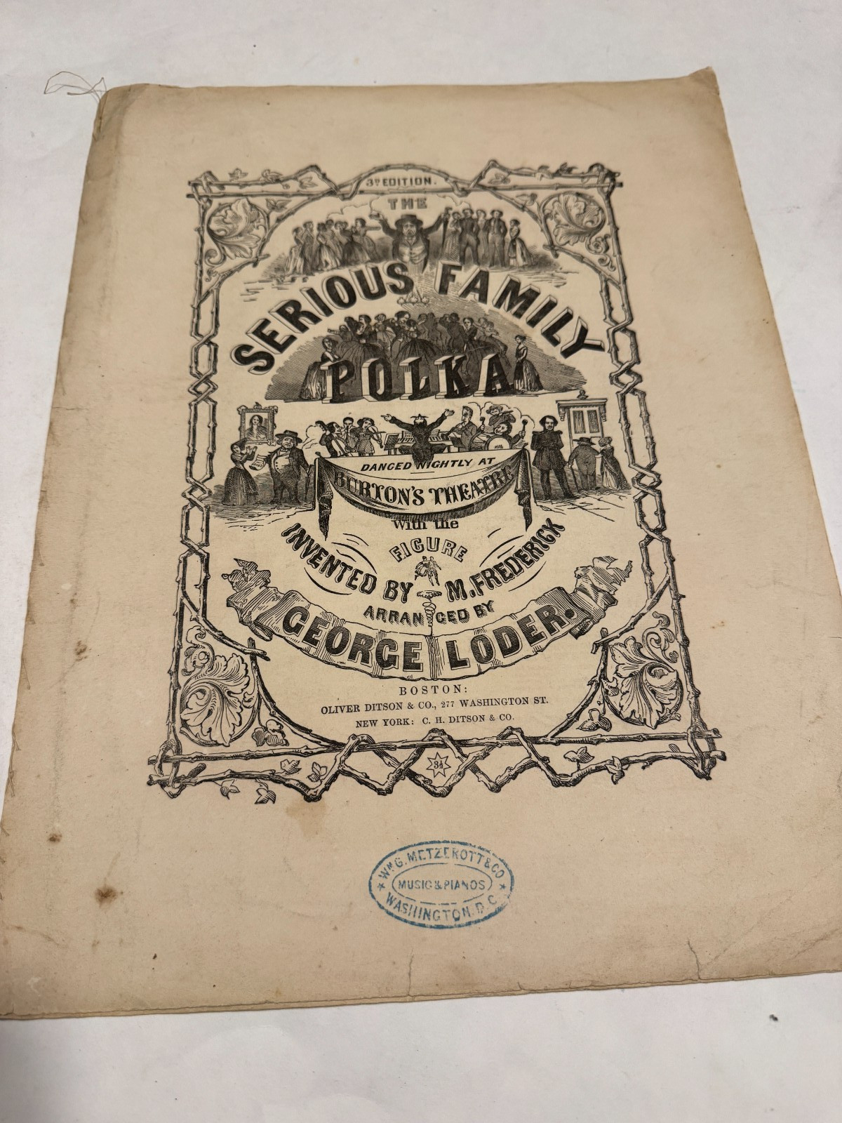 RARE! 1850 Serious Family Polka - G Loder - Rare Original Sheet Music Lithograph