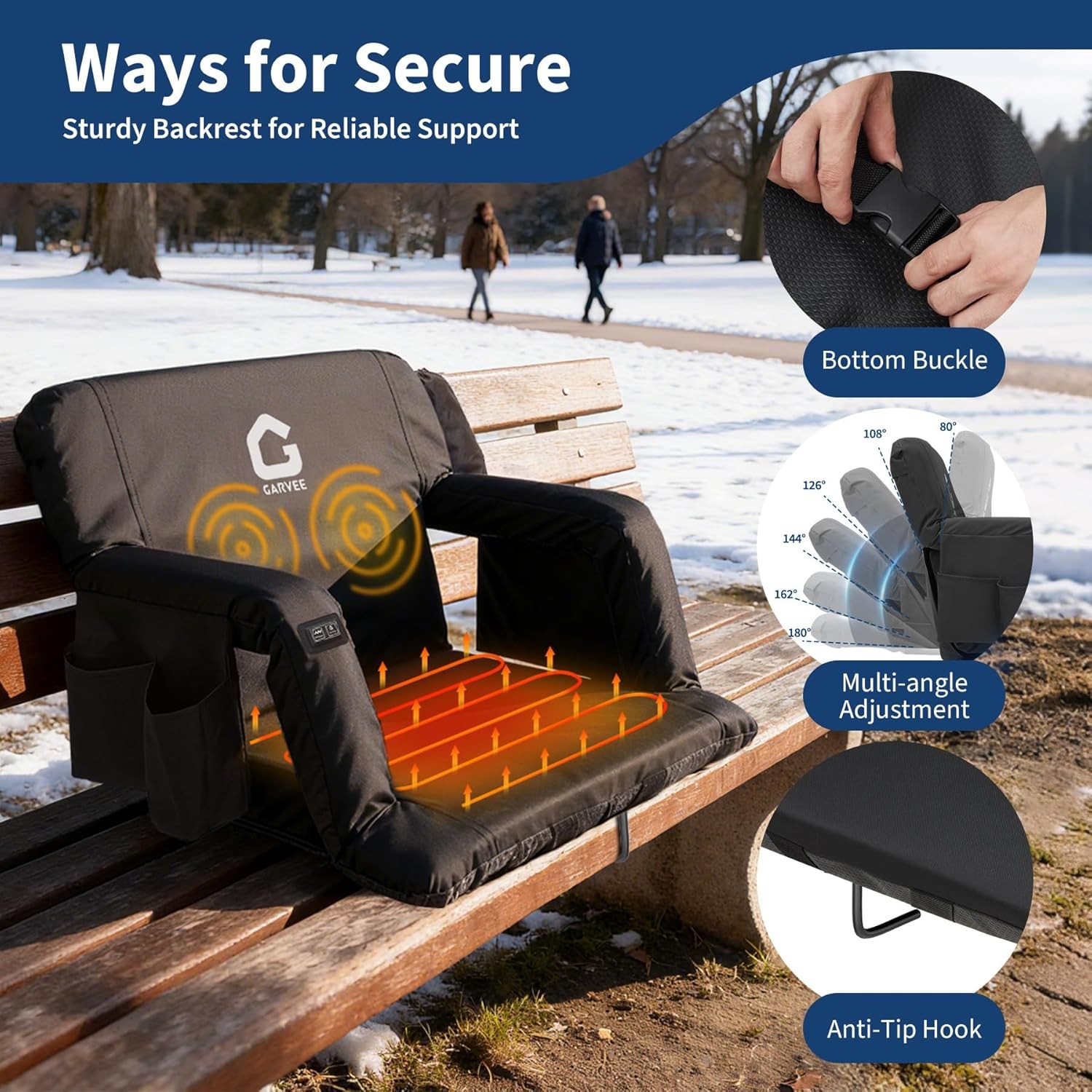 2 Pack Heated Massage Stadium Seats for Bleachers w/Back Support & Wide Cushion