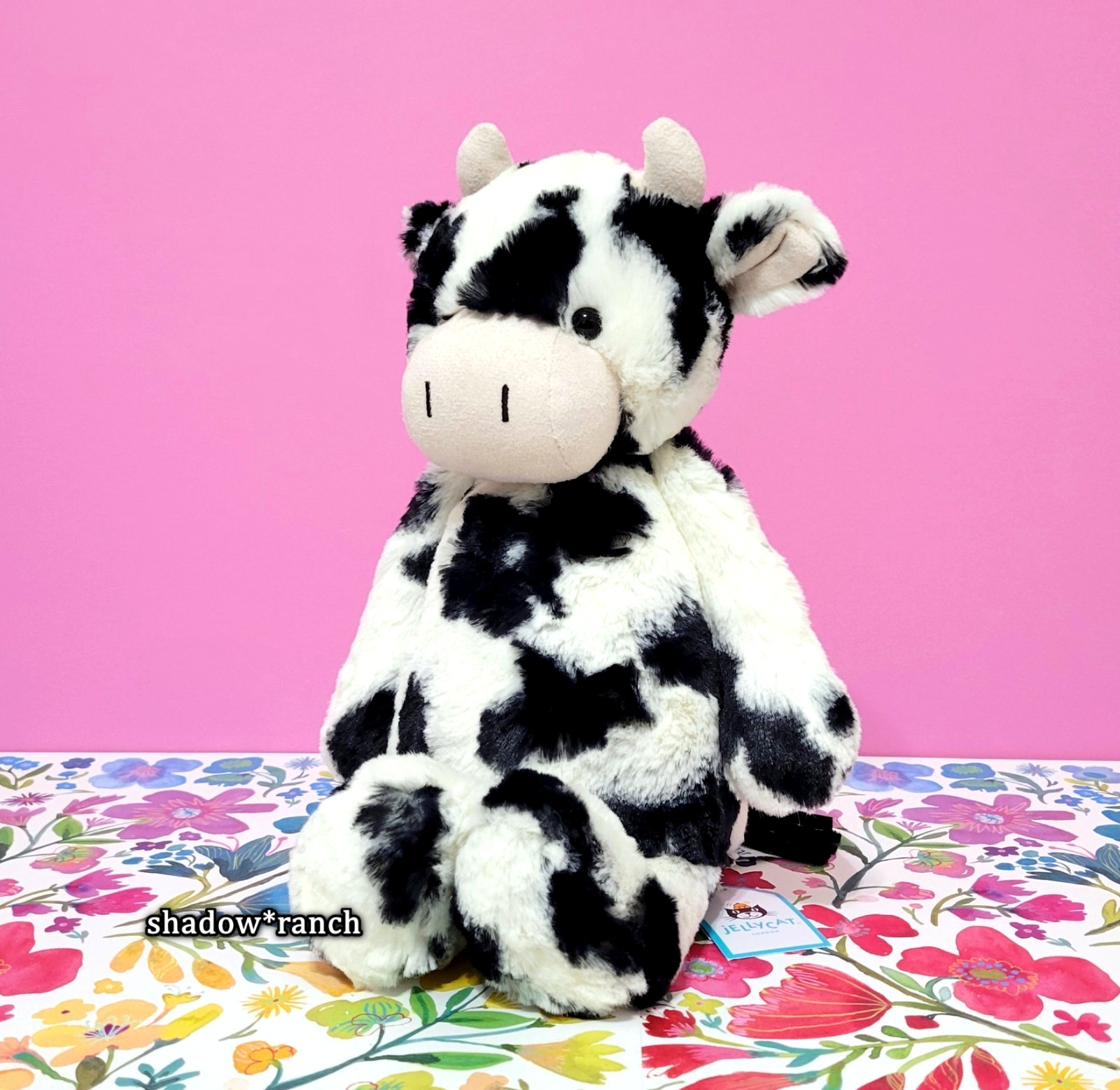 Jellycat BASHFUL CALF - Medium 12" - Authentic - Black White Cow - New with Tags