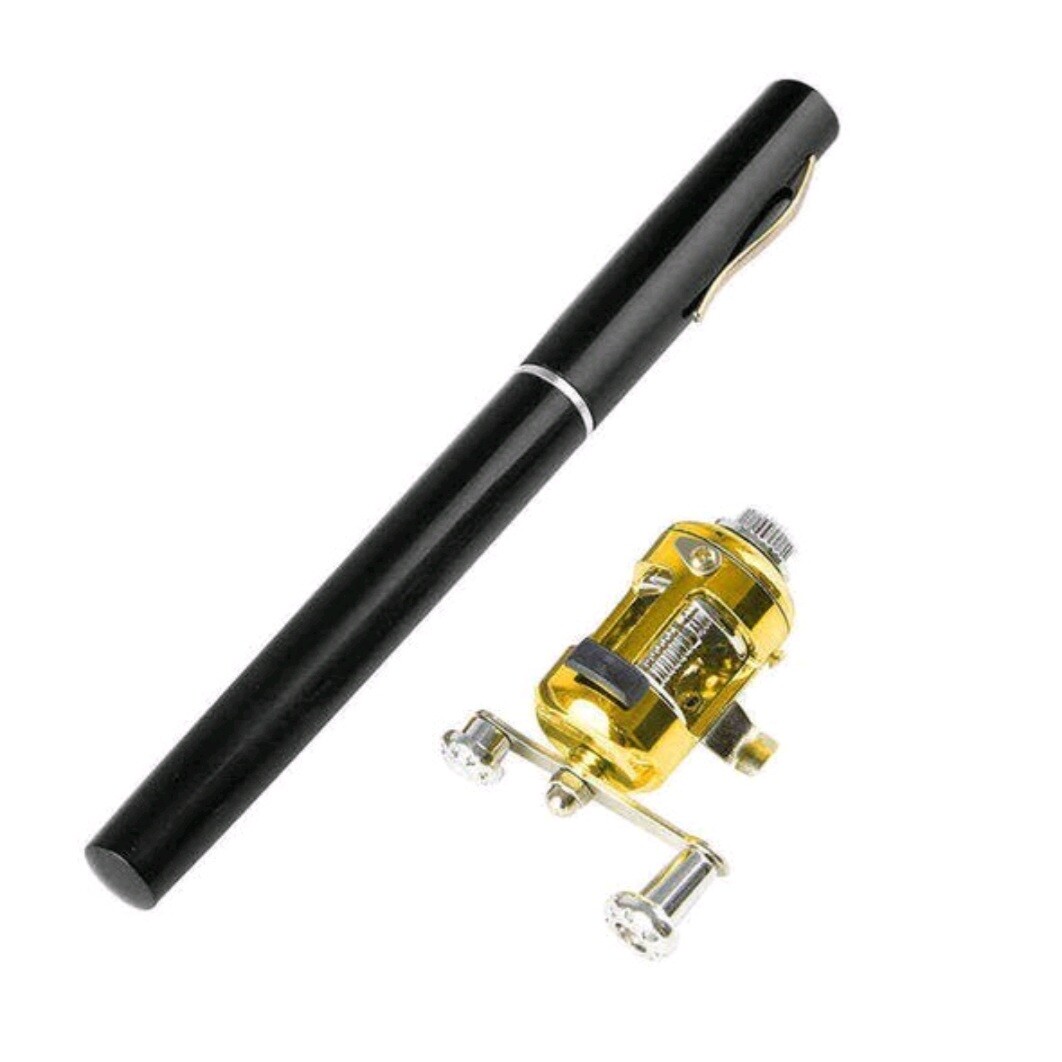 Mini Portable Pocket Fish Pen Shape Aluminum Alloy Fishing Rod Pole Reel NEW