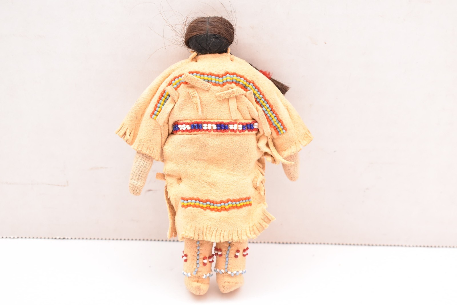 Vintage Native American Doll Beaded Sioux Indian W Leather Fringe 5.5" Tall-