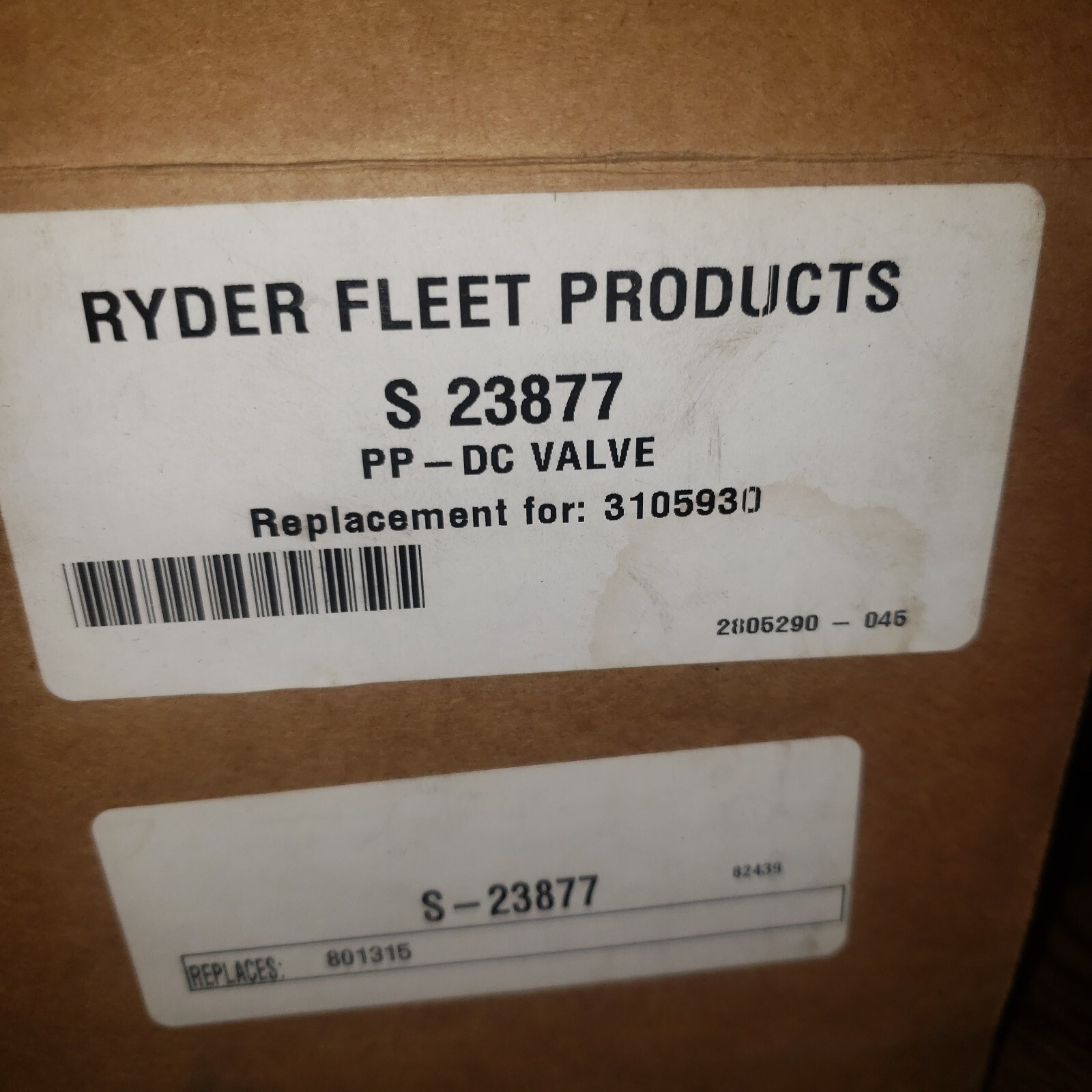 Ryder Fleet Park Control Valve (PP-DC) S-23877 Replaces 3105930 801315/5010920