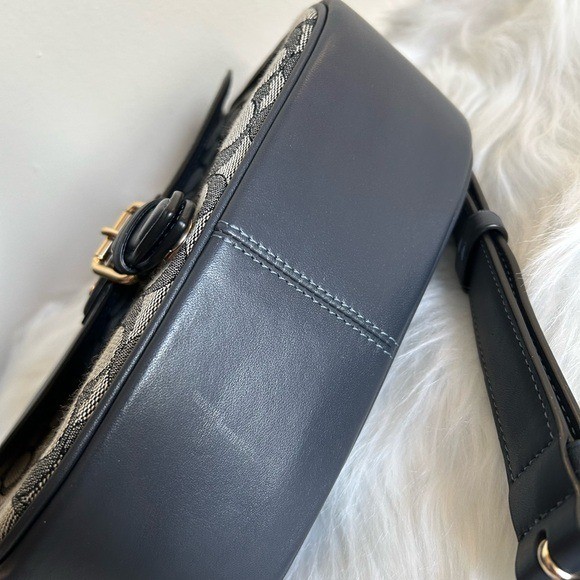 Coach Amelia Saddle Bag Navy Blue Signature Canvas Leather Crossbody C3593