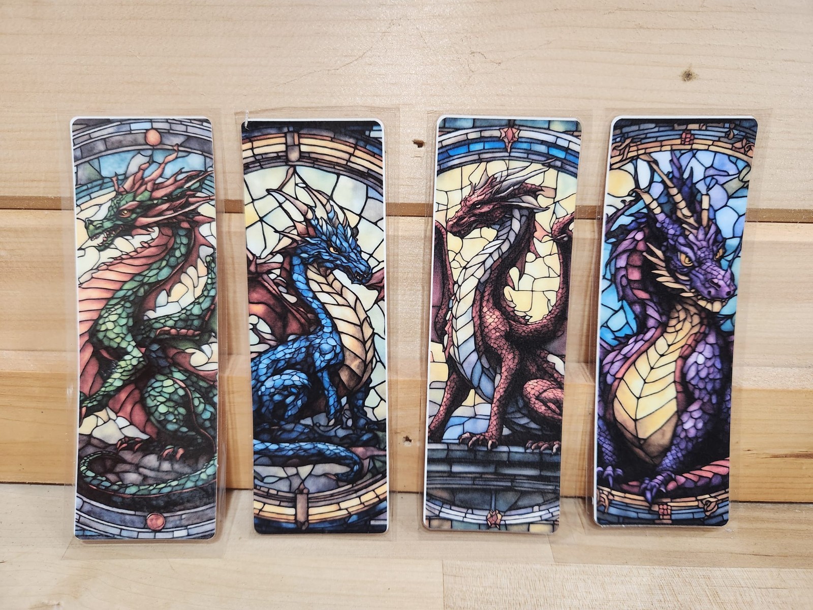 Set of 4 bookmarks dragons design handmade