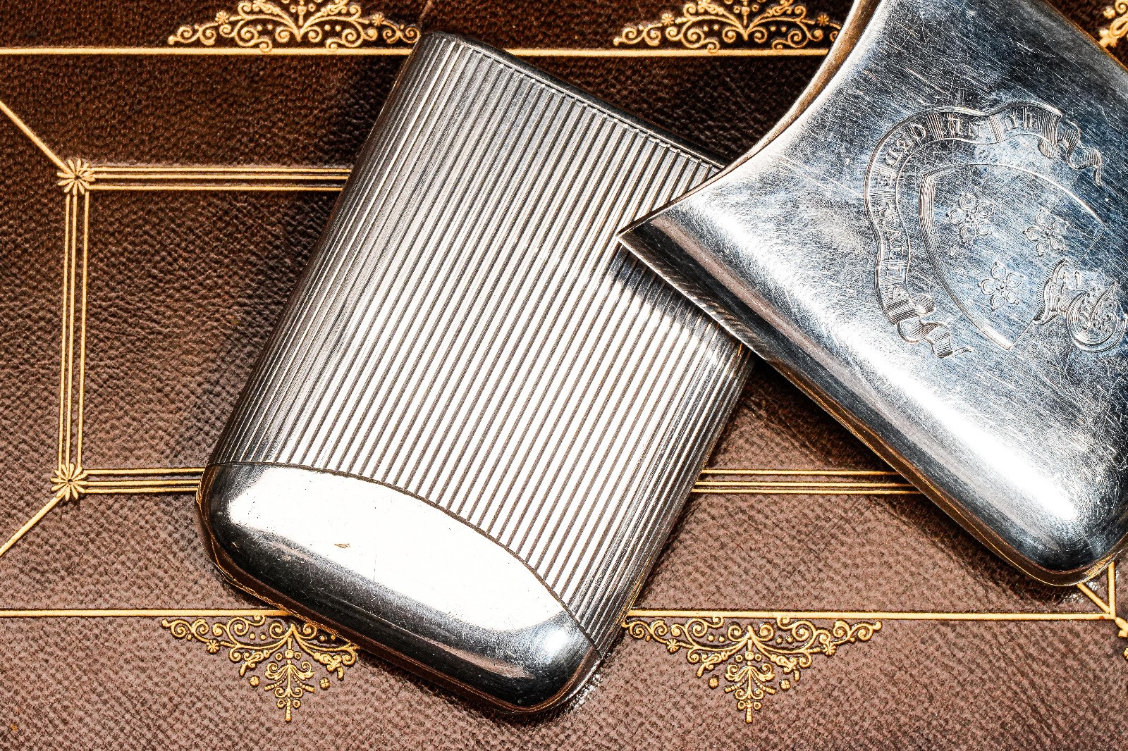 Stunning Antique Victorian Sterling Silver Cigarette Case Armorial Herladic