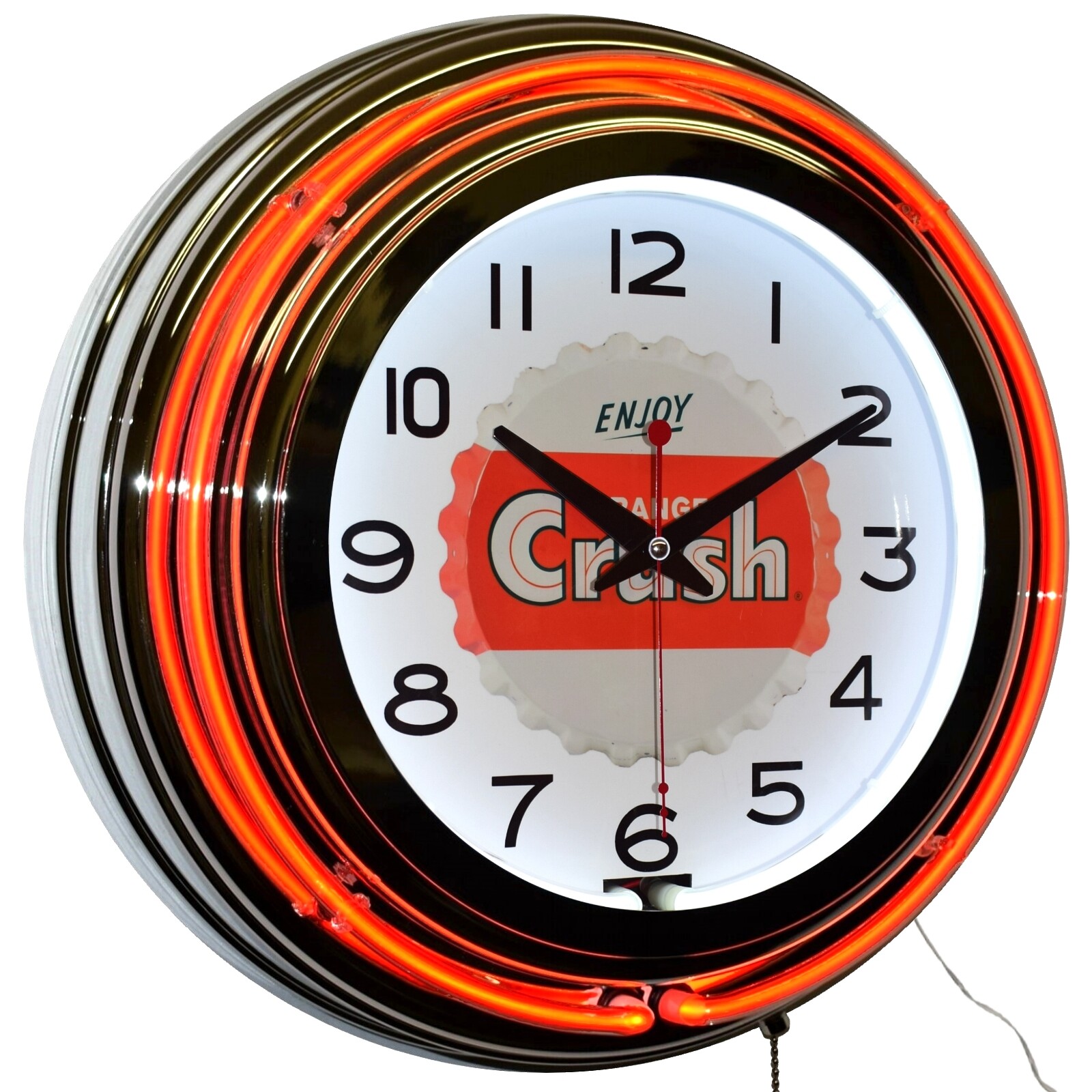 15" Enjoy Orange Crush Soda Bottle Cap Double Neon Clock Home Decor (Orange)