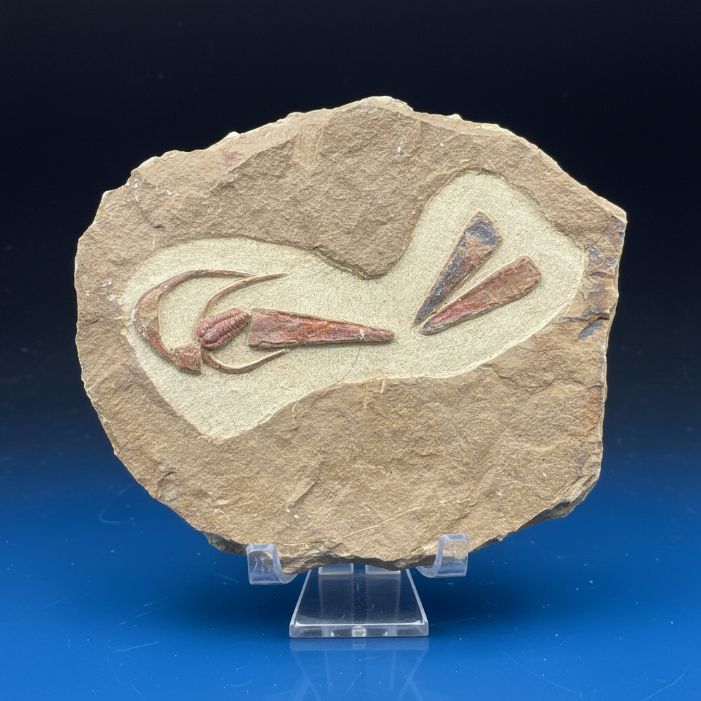 Rare Ordovician Life Plate: Euloma, Orthoceras & Ampyx Association