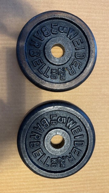 (Set of 2) Weider 5 lb Barbell Weight Plates Standard 1" ~ 10 lb Total
