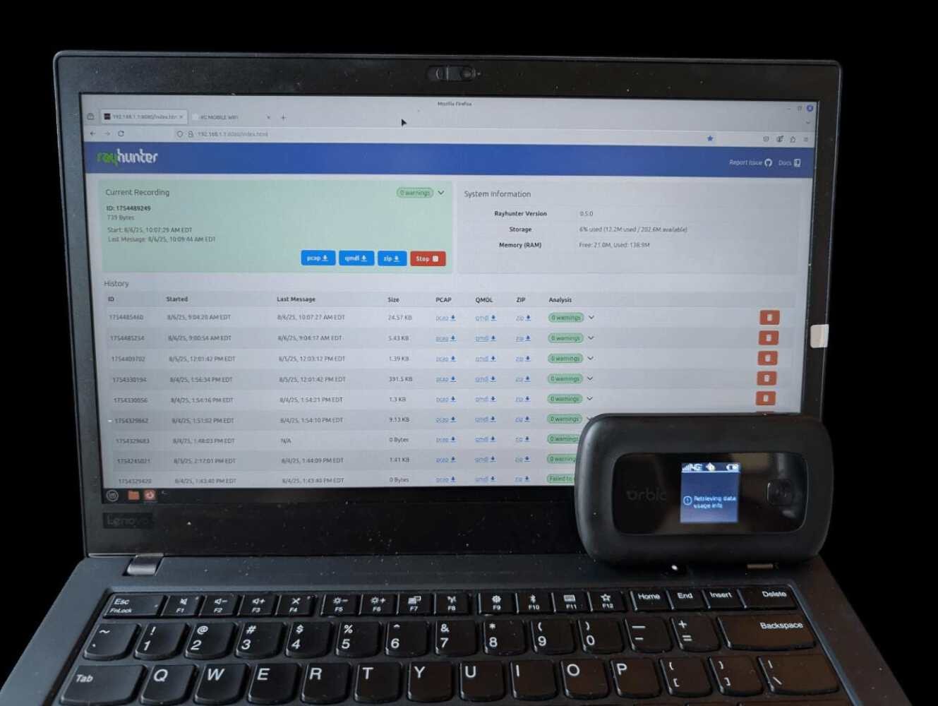 RayHunter IMSI Catcher & Stingray Detector - Orbic RC400L Mobile Hotspot