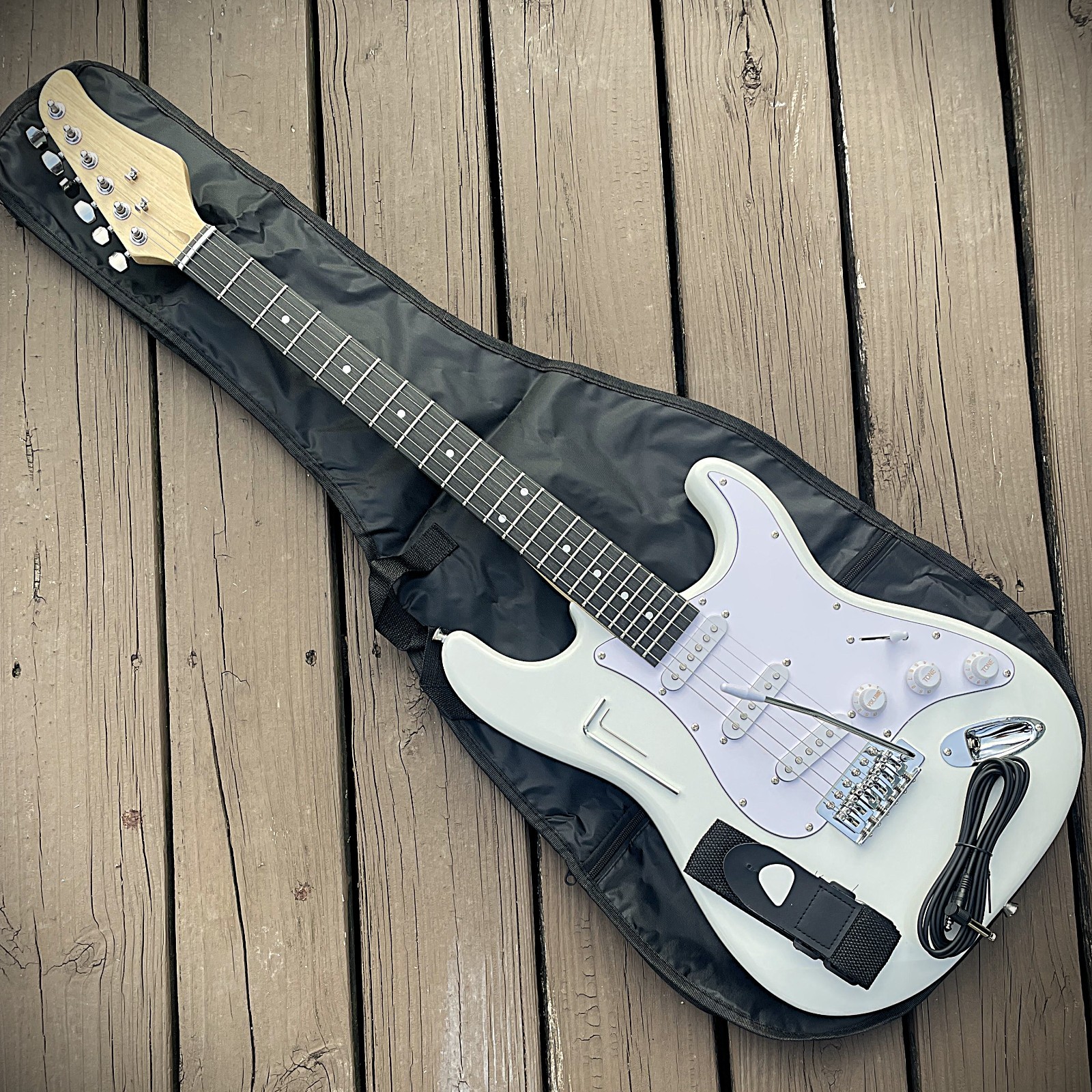 Full-Size Olympic White Electric Guitar with Rosewood Fretboard, S-S-S Pickups