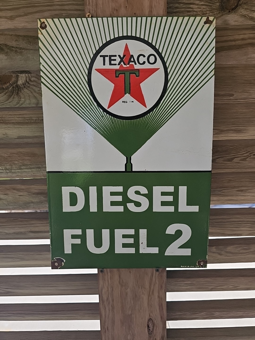 VINTAGE 1955 Texaco Diesel fuel 2 Porcelain Advertising Sign (Green) 18" X 12"