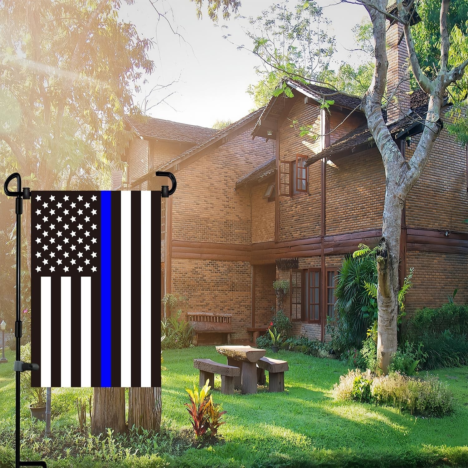 Garden Flag Stand-Holder-Pole with Garden Flag Stopper and Anti-Wind Clip for...