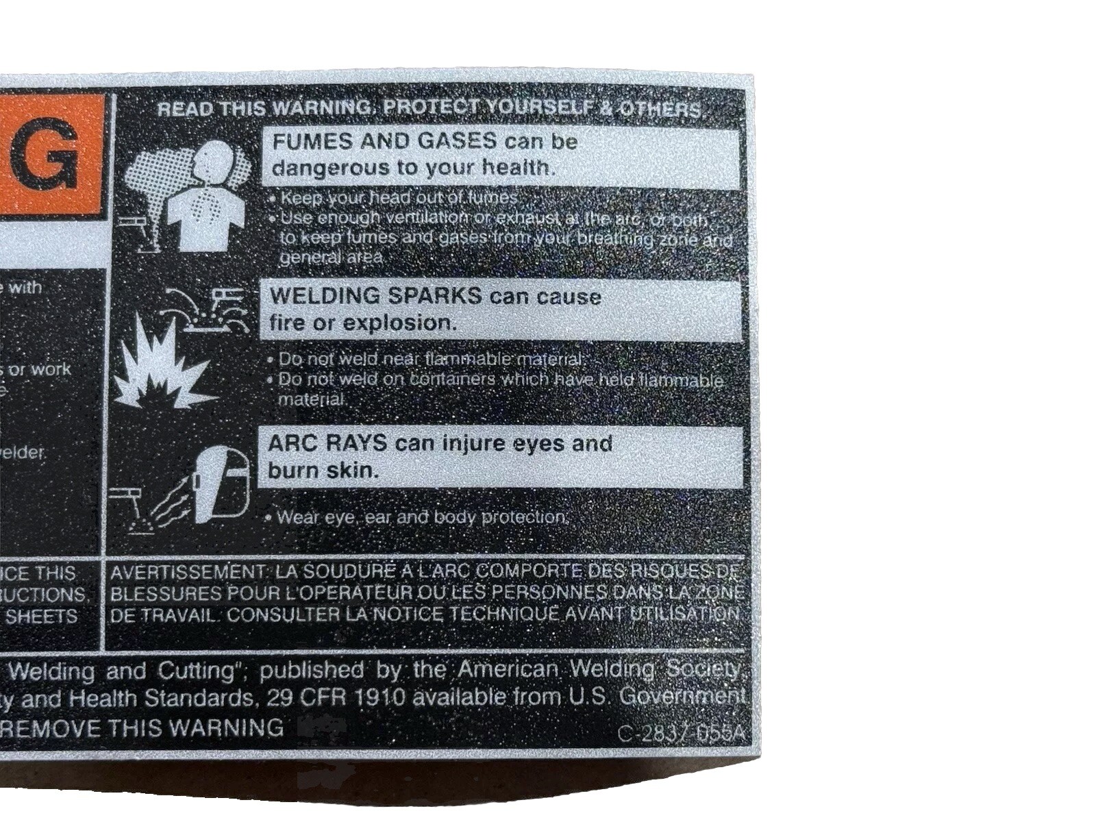 Lincoln Electric 9SC-2837-055A DECAL WARNING C-2837-055A Sticker