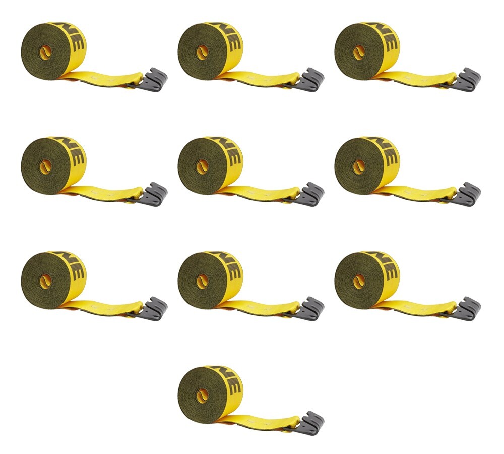4"X40' Winch Straps Kinedyne w/flat hook, WLL 5400 Flatbed Tie Down Strap -10 Pk