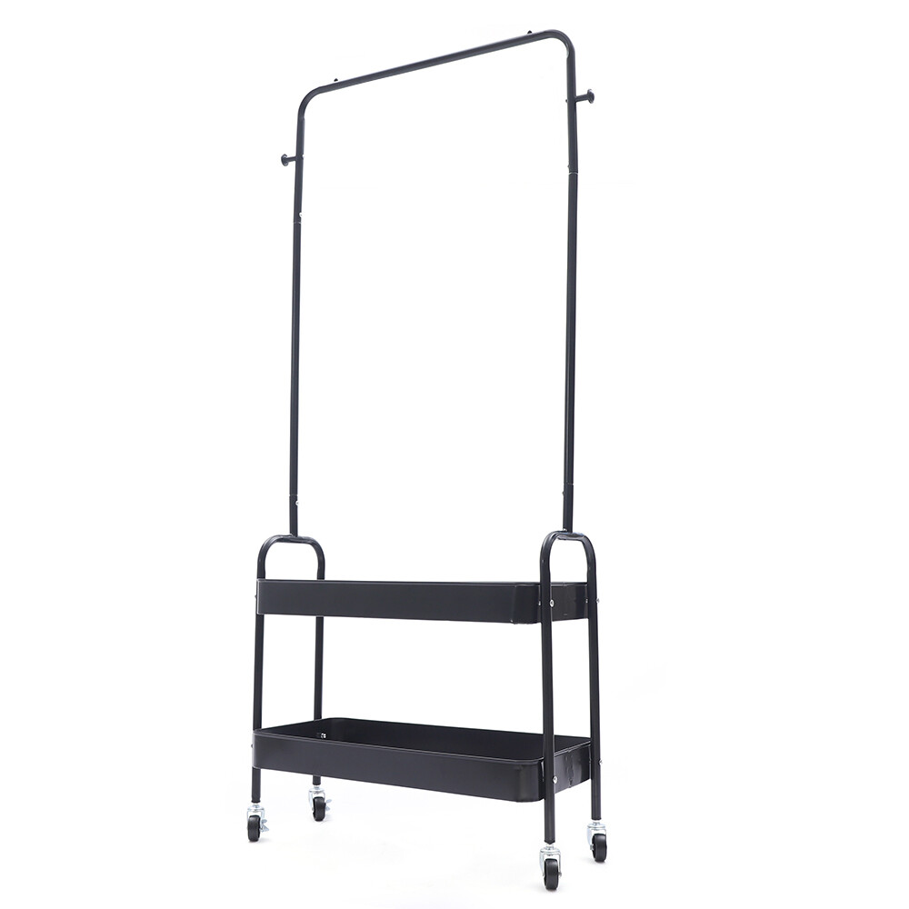 Clothing Rack Garment Rack Clothes Hanger Rolling Base w/ 2 Metal Basket Retail