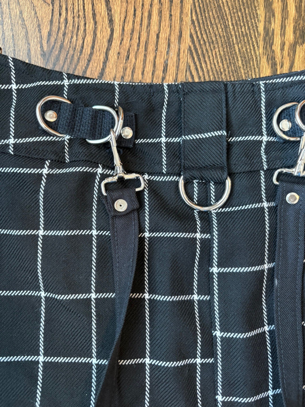 Lip Service Black Plaid Mini Skirt Y2K Zippers Metal Punk Goth Straps S