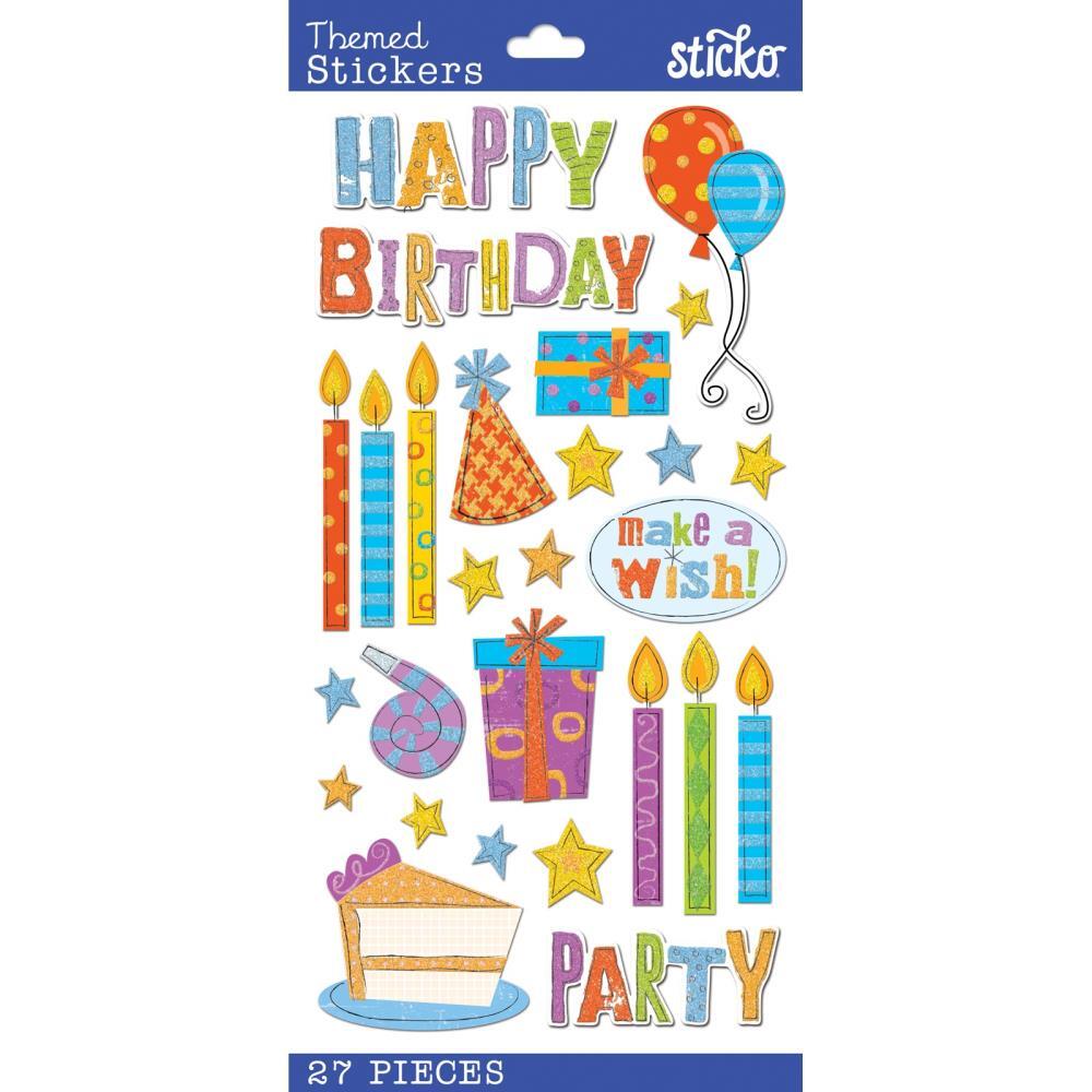 Scrapbooking Stickers Stickos Happy Birthday Candles Make A Wish Cake Balloons