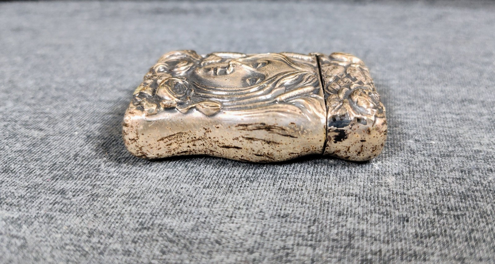 1870's Antique German Silver Art Nouveau Woman Lady Match Safe Vesta