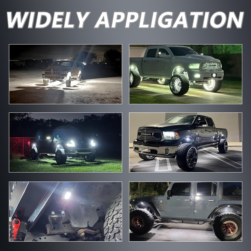 8 x Pure White LED Rock Lights Underbody Glow Lamp for Offroad SUV Pickup Truck