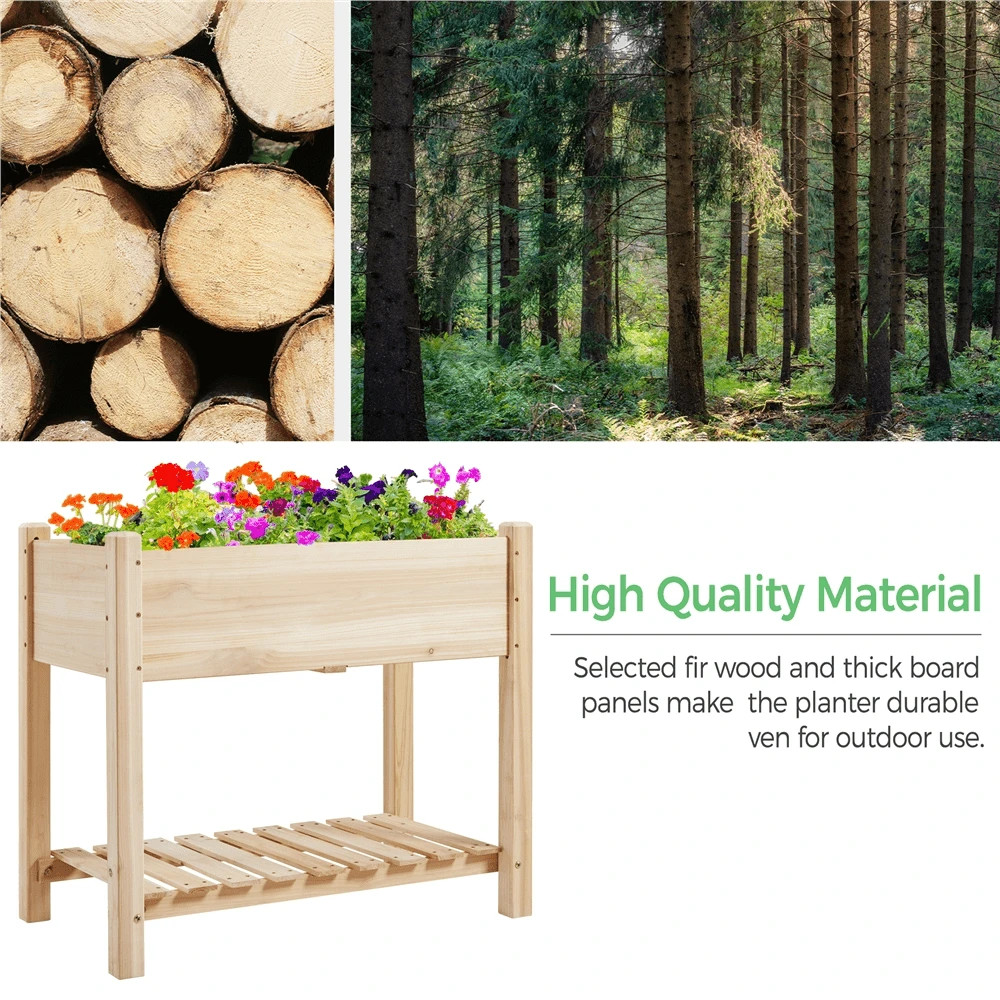 34"×18"×29.5" Raised Garden Planter Elevated Wood Bed with Bottom Shelf for