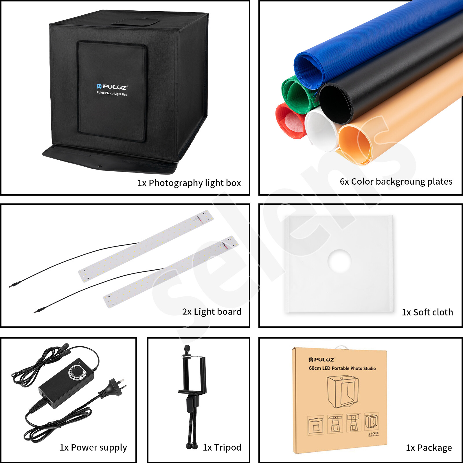 PULUZ 24" Large LED Photo Light Box Photography Studio Tent Lighting 6 Backdrop