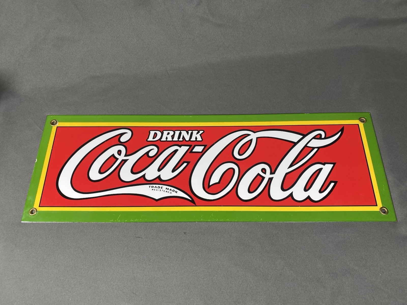 Drink Coca Cola Trade Mark Porcelain Sign 18x6”
