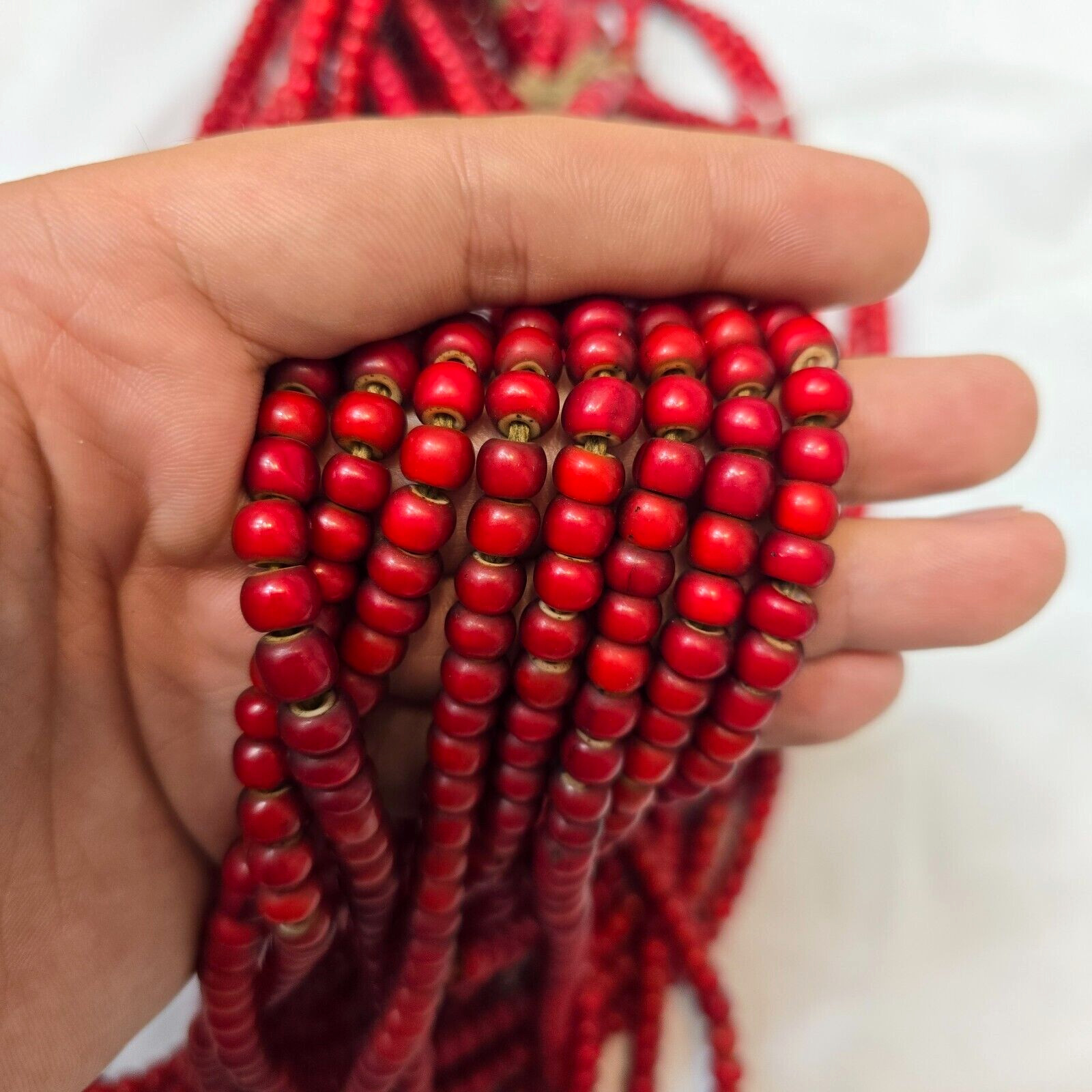 7-8mm Antique Venetian White Heart Trade Beads Long Strand