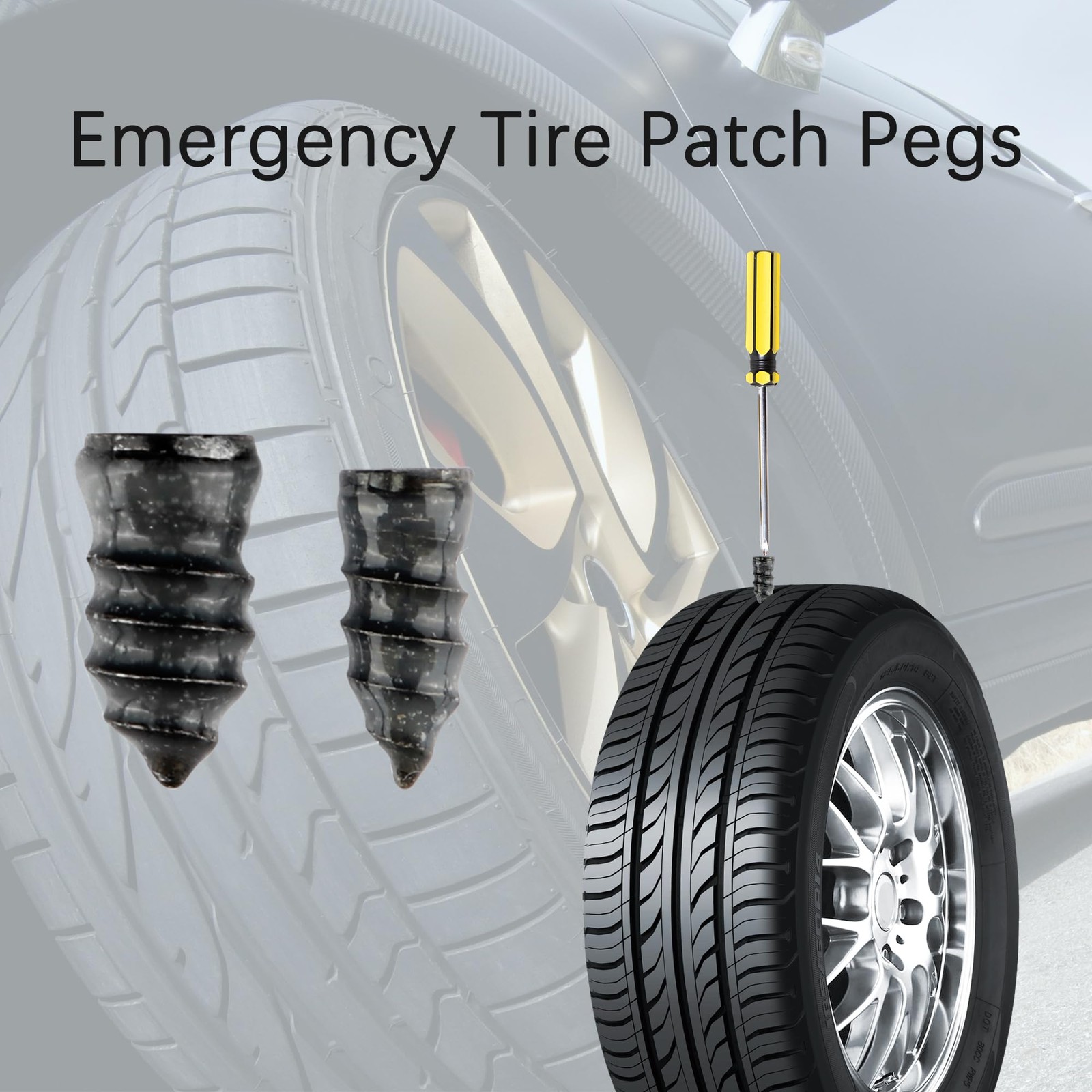 Share 60 Pcs Tire Repair Rubber Nail Screw Tire Plugs Quick Puncture for Car