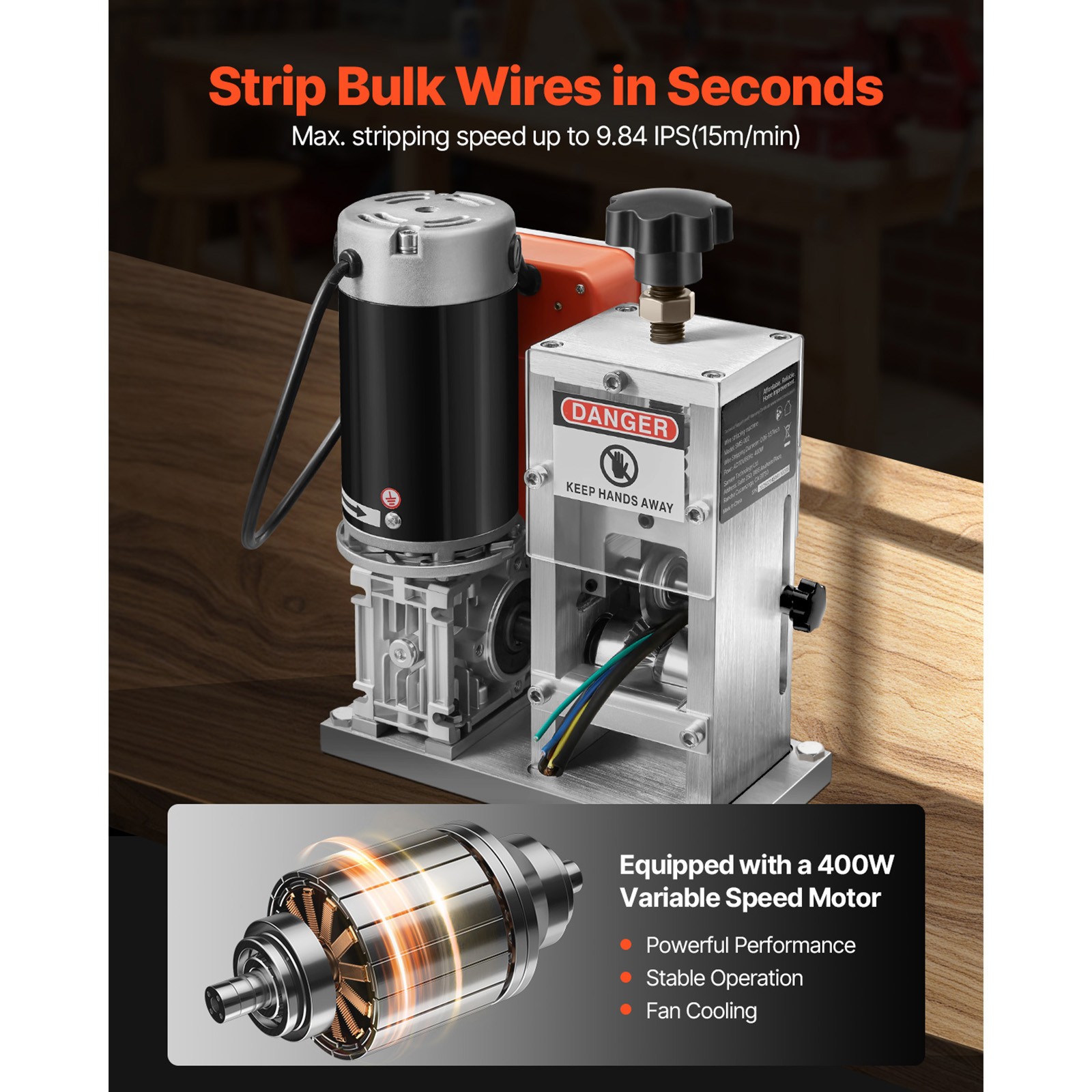 Electric Automatic Wire Stripper Stripping Machine 0.06-1.57 in 400W 15 m/min