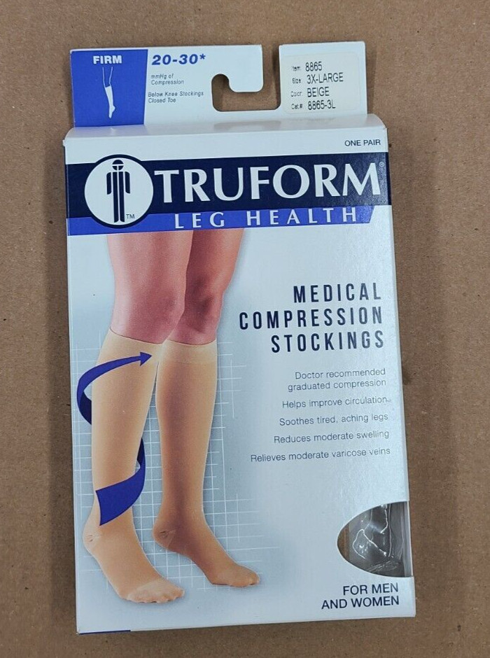 Truform 20-30 Below Knee Compression Stockings, Closed Toe, Beige, 3X, # 8865-3L