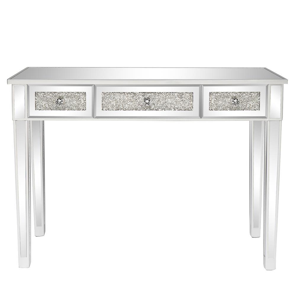 Modern Console Table Mirrored Vanity Table Makeup Desk Diamond w/ 3 Drawers