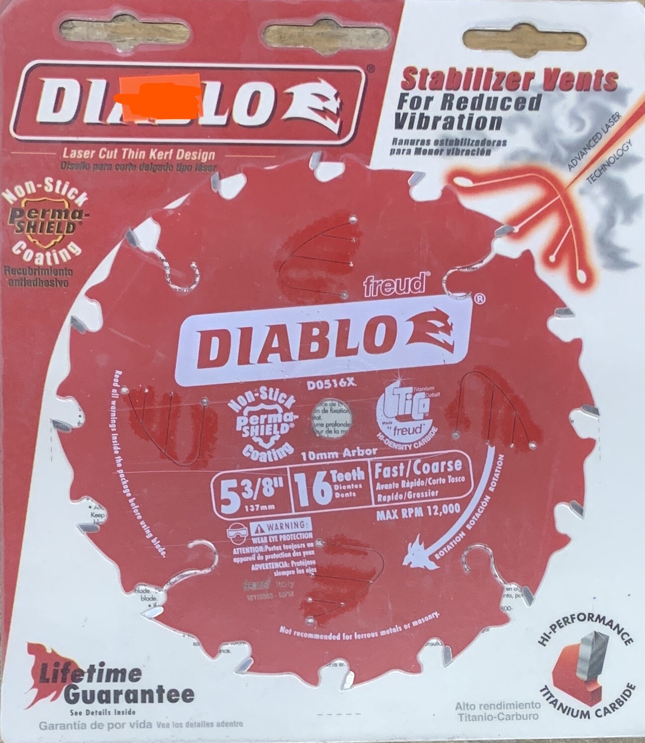 Diablo D0516X 5-3/8" x 16T 10 mm Cordless Trim Carbide Circular Saw Blade
