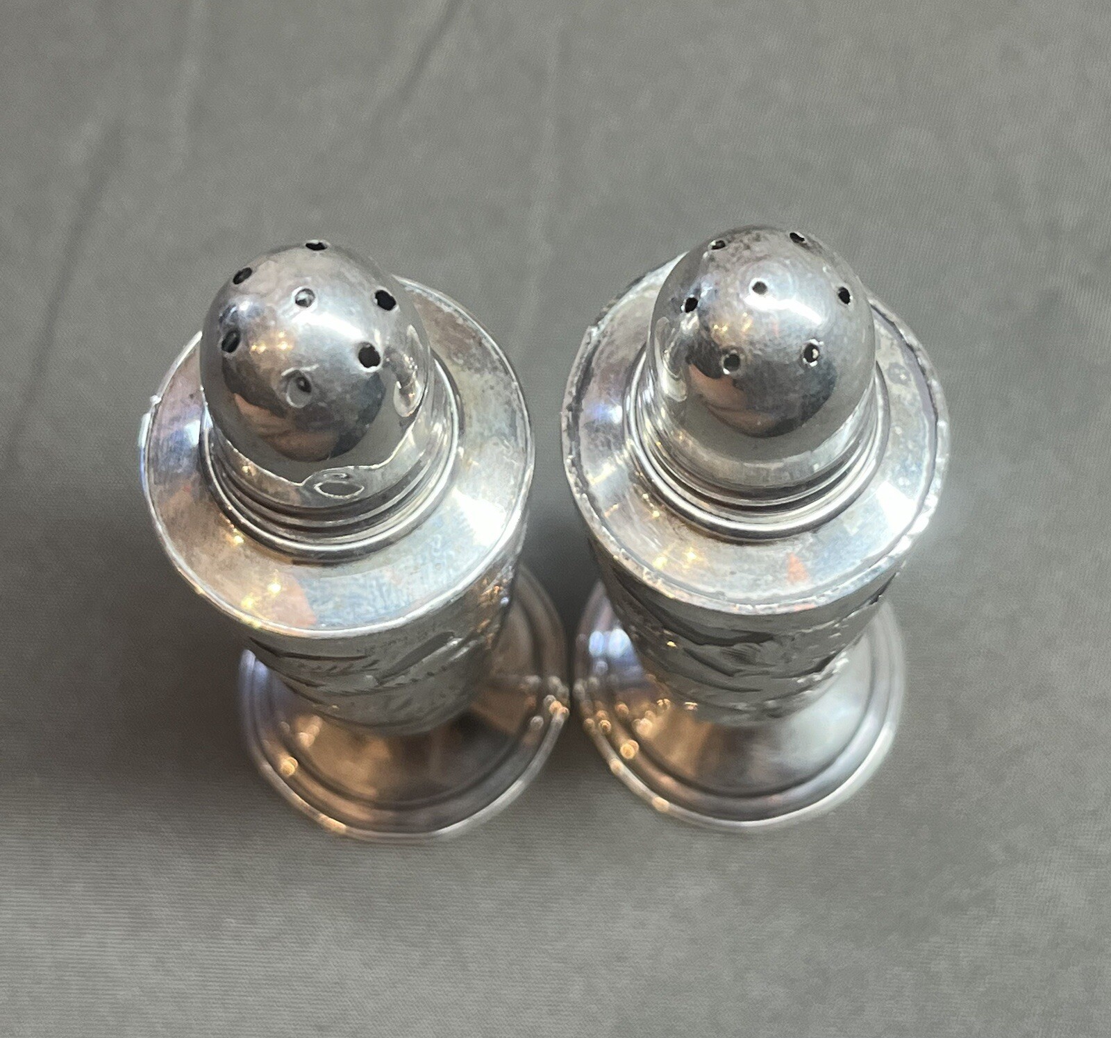 Vintage Mexico Sterling Silver Overlaid Signed D.F GHM Salt and Pepper Shakers