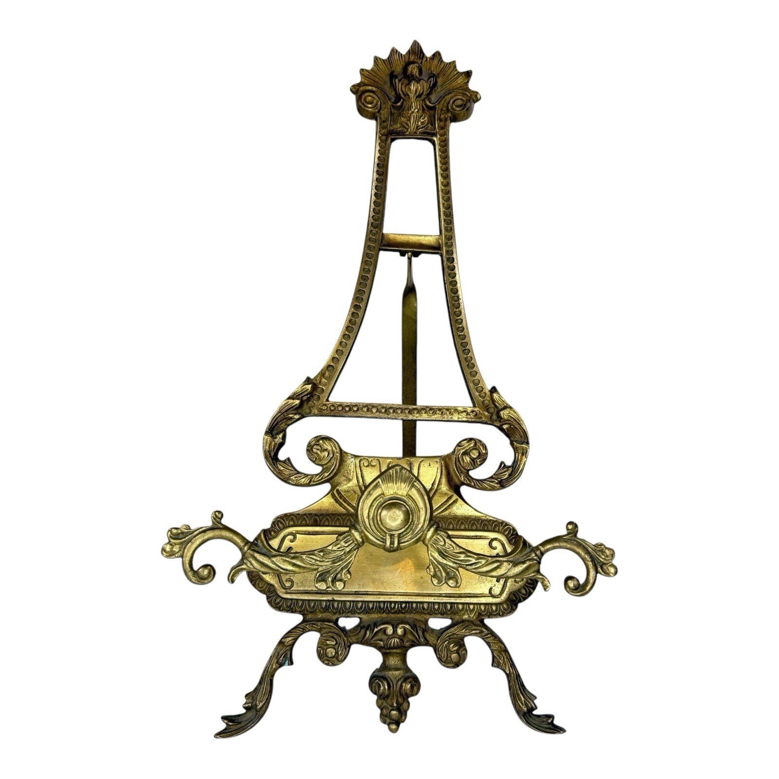 Vintage Large Victorian Style Ornate Brass Tabletop Display Easel