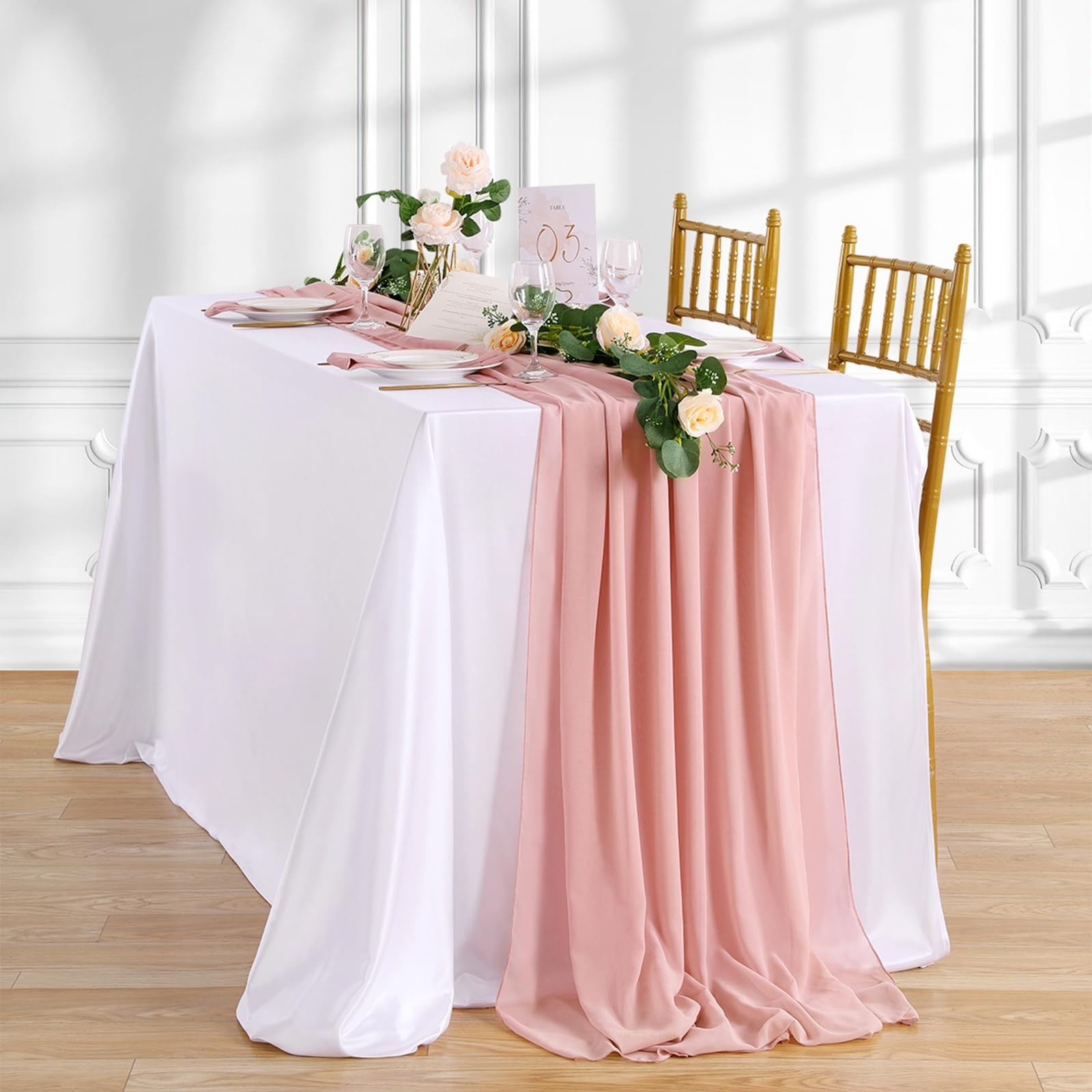 Dusty Rose Table Runner 27x120 Inches Rustic Chiffon Table Runner for Wedding...