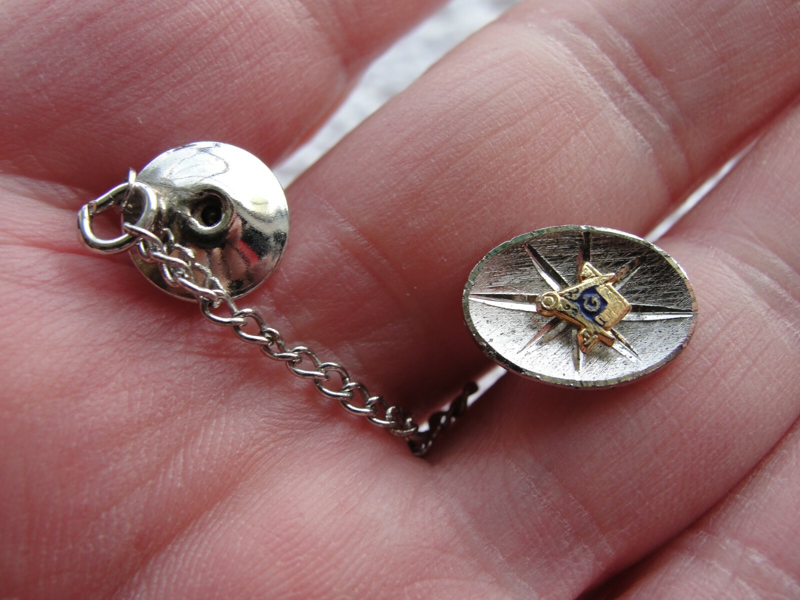 Estate Vintage Mason Freemason Sterling Silver Tie Tack Masonic Lodge Member