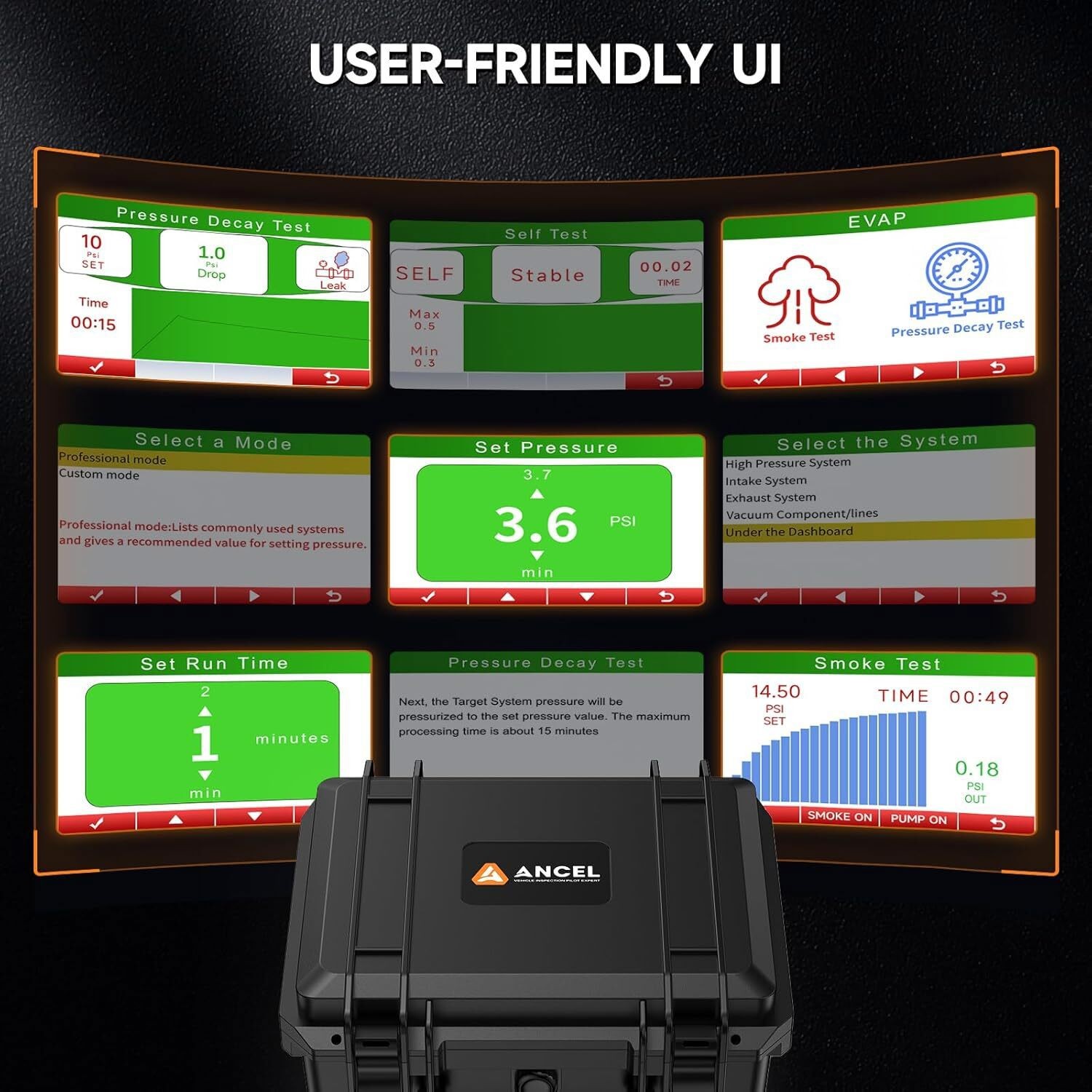 ANCEL L8000 Automotive EVAP Smoke Machine & Turbo System Dual Mode LCD Screen