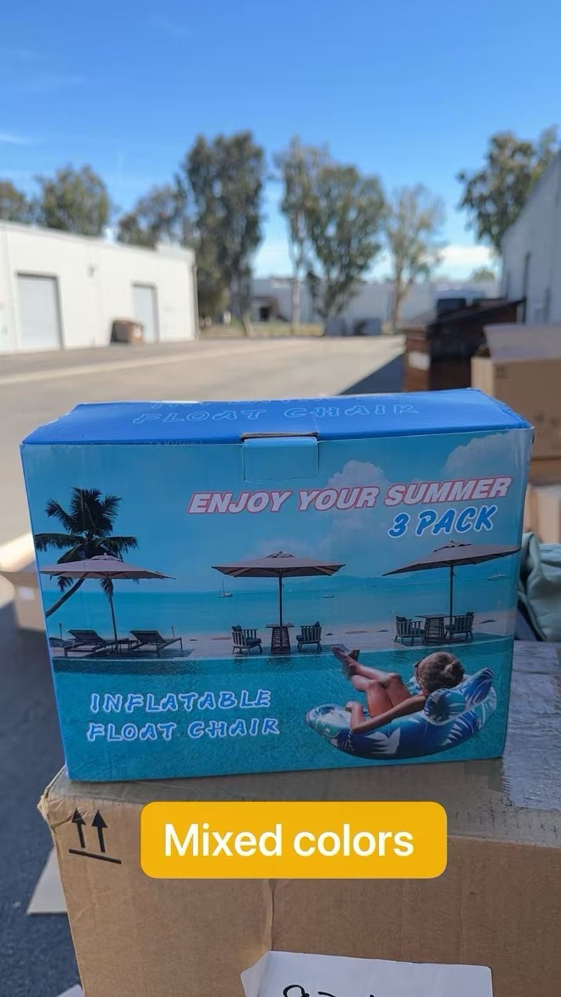 3 Pack Inflatable Pool Float Chairs with Cup Holders & Handles, Mixed Colors